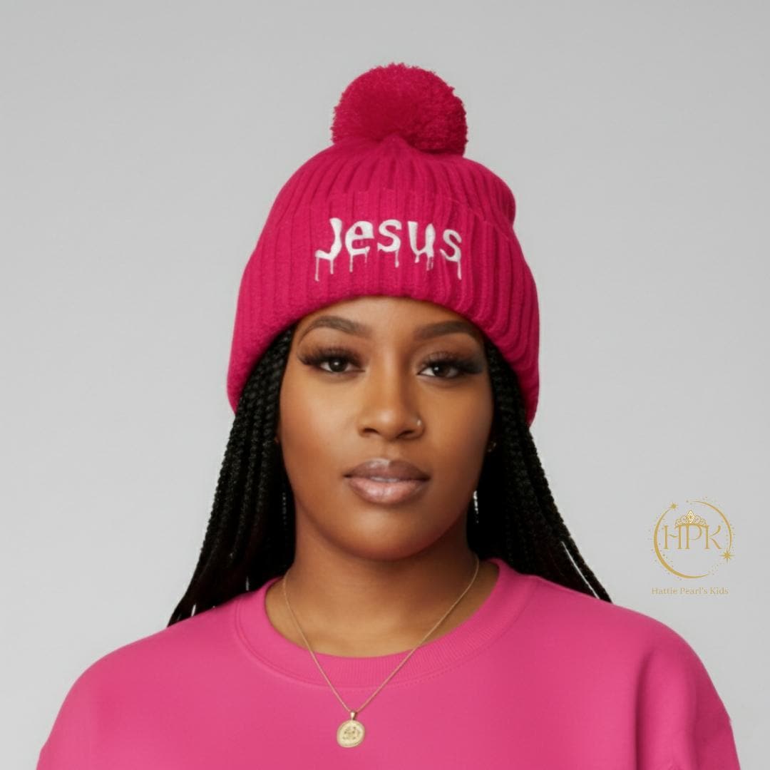 Dripped in Jesus Pom-Pom Knit Cap (Embroidery)