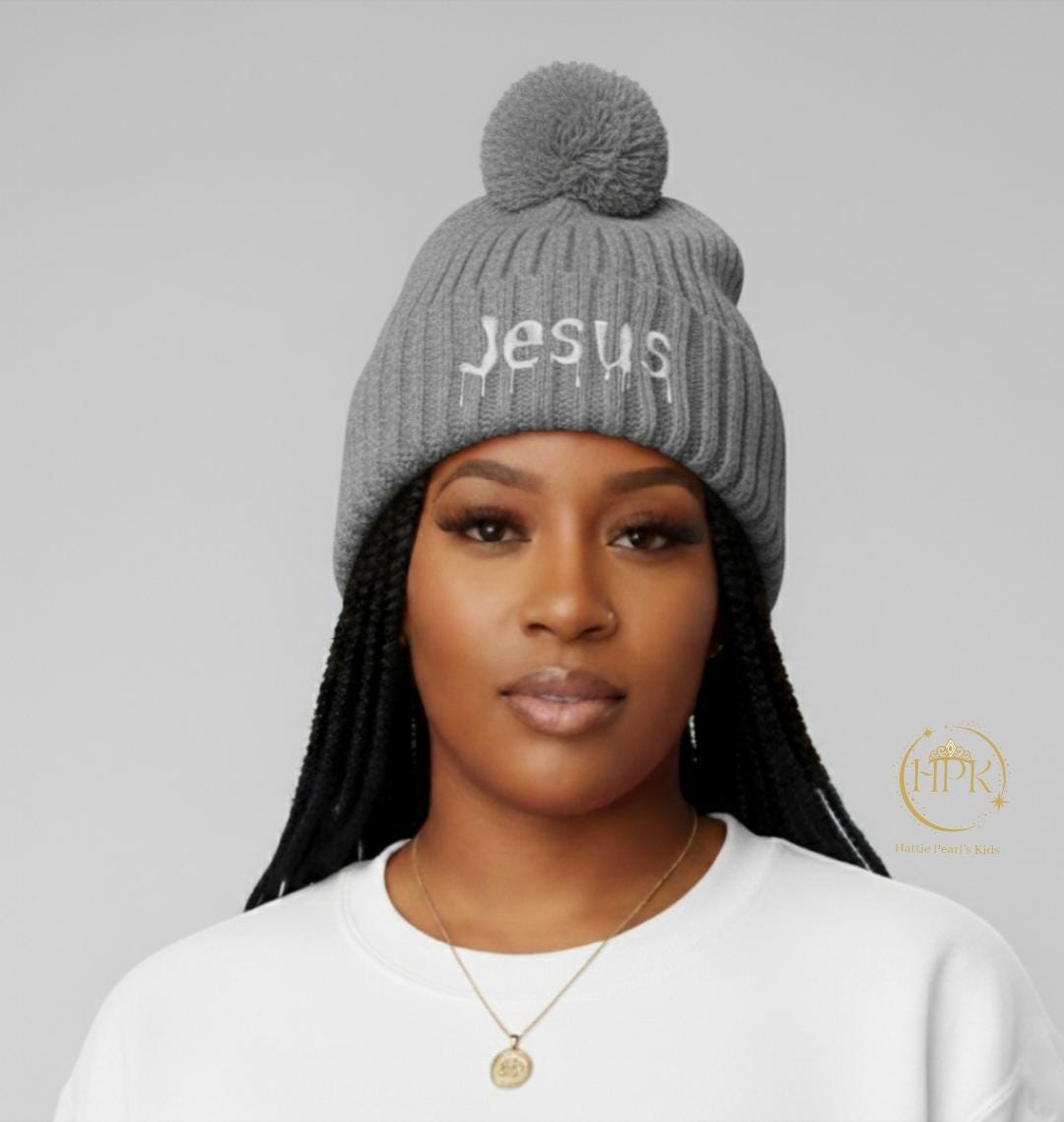 Dripped in Jesus Pom-Pom Knit Cap (Embroidery)