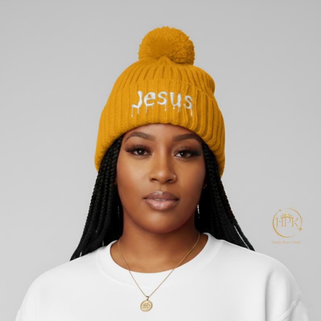 Dripped in Jesus Pom-Pom Knit Cap (Embroidery)