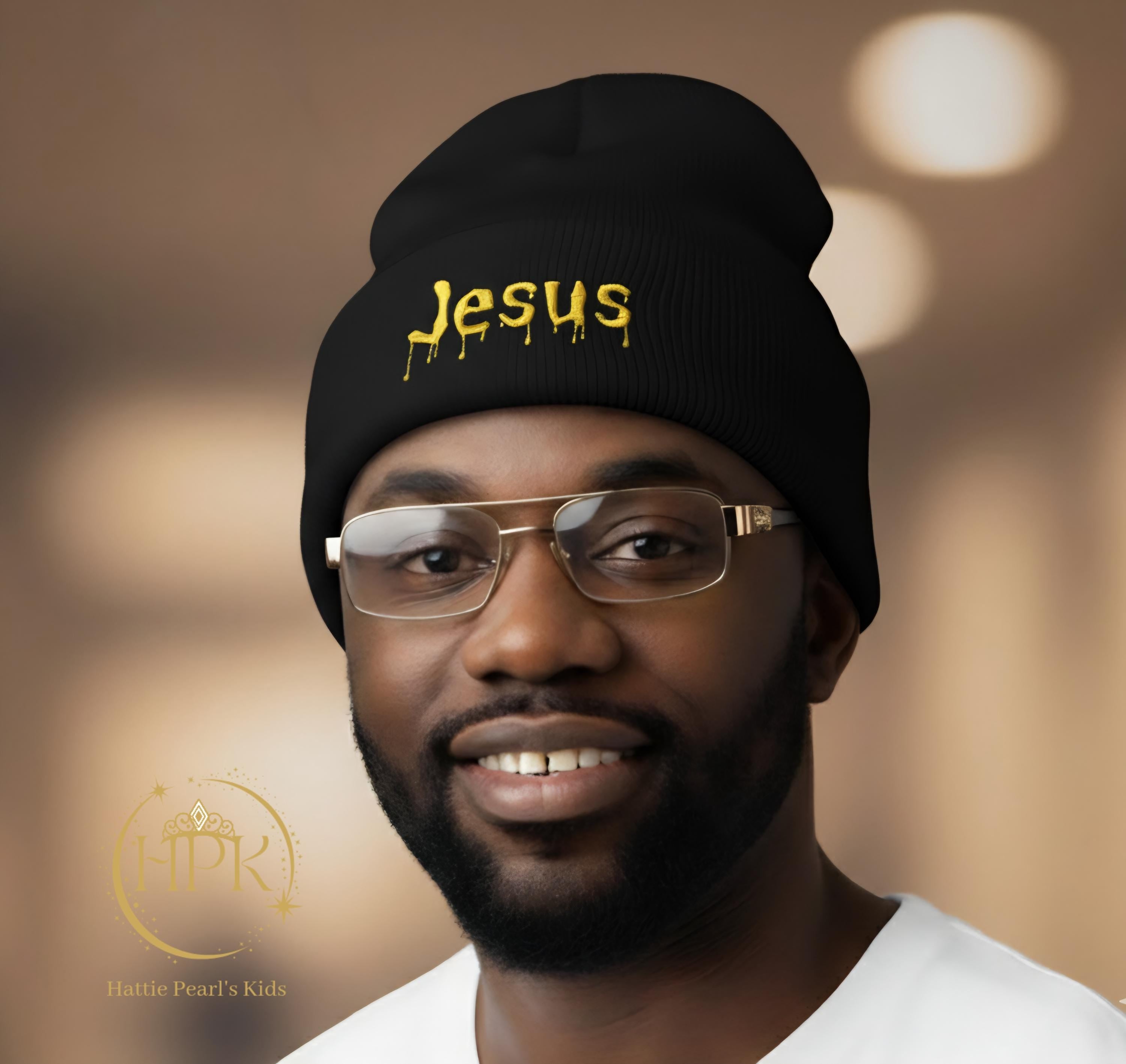Dripped in Jesus Embroidered Beanie (Yellow)