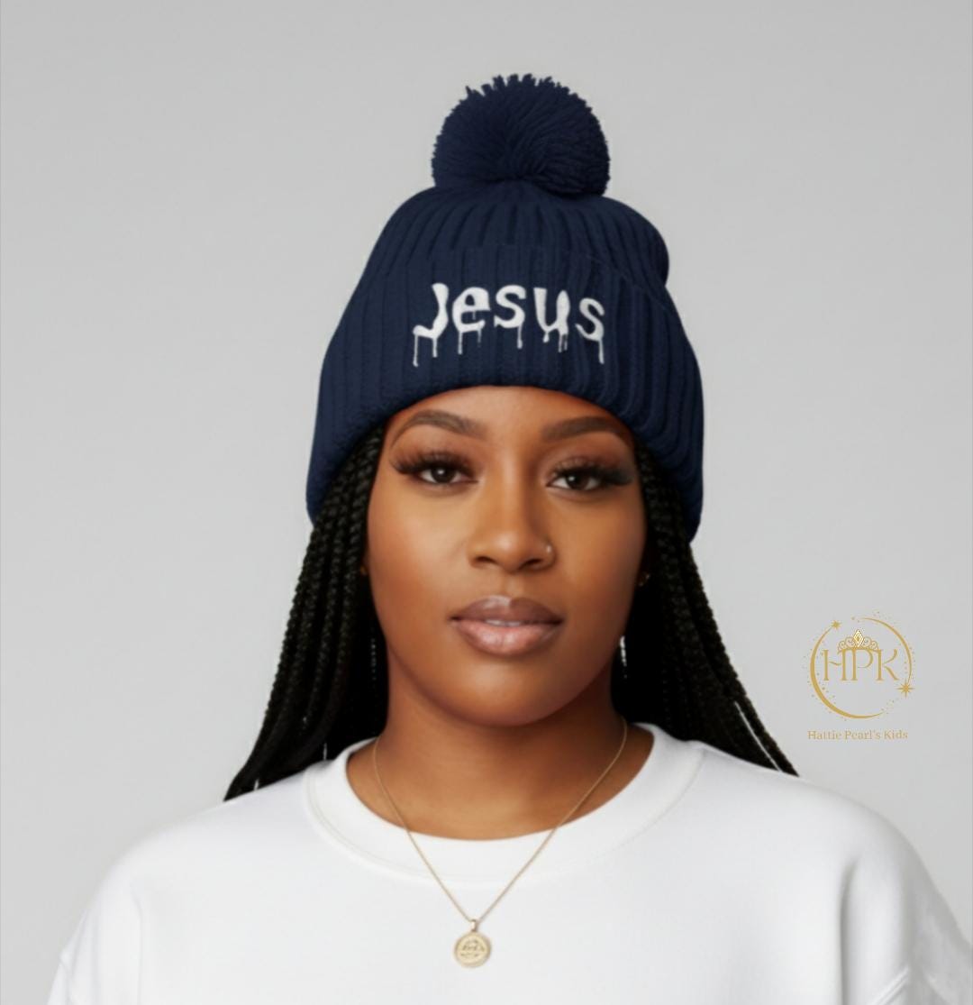Dripped in Jesus Pom-Pom Knit Cap (Embroidery)