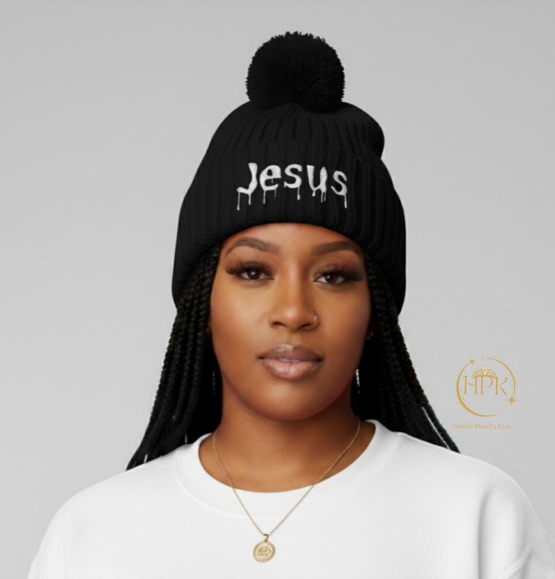 Dripped in Jesus Pom-Pom Knit Cap (Embroidery)