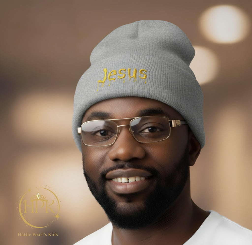 Dripped in Jesus Embroidered Beanie (Yellow)