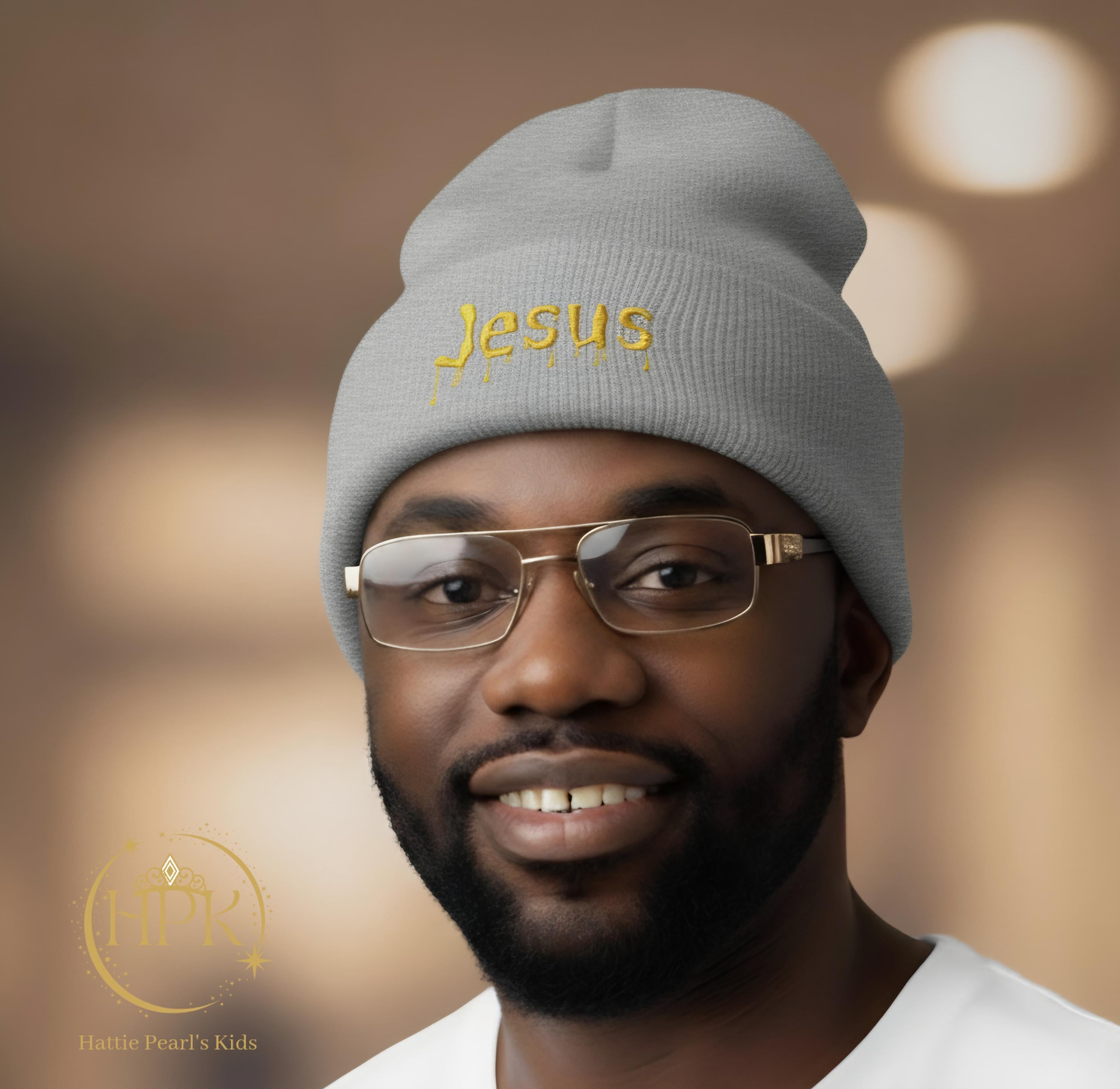 Dripped in Jesus Embroidered Beanie (Yellow)