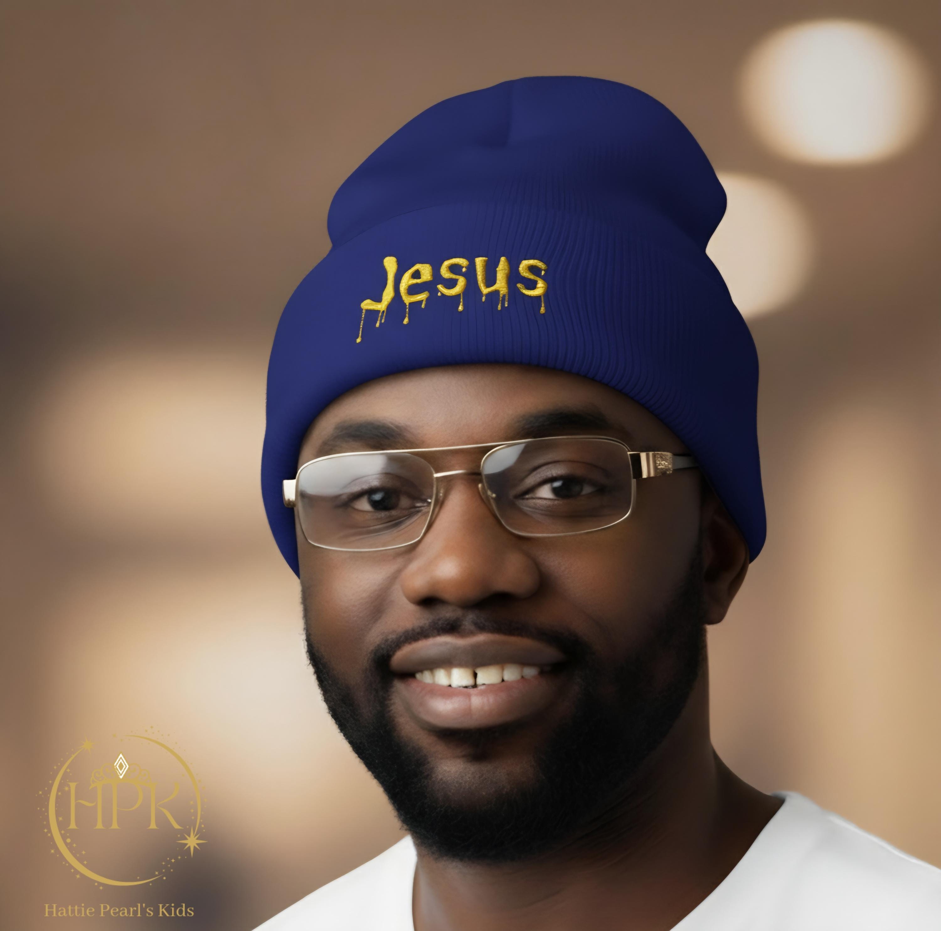 Dripped in Jesus Embroidered Beanie (Yellow)