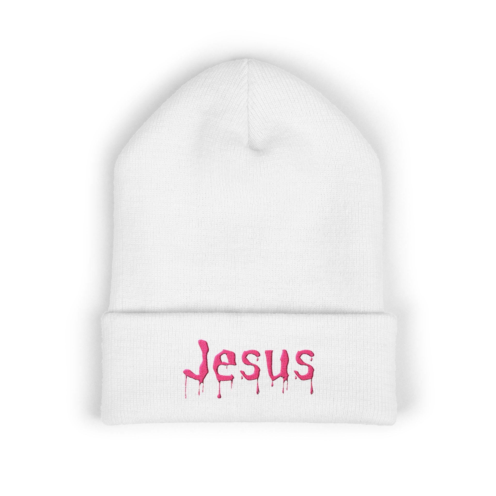Dripped in Jesus Embroidered Beanie (Pink)