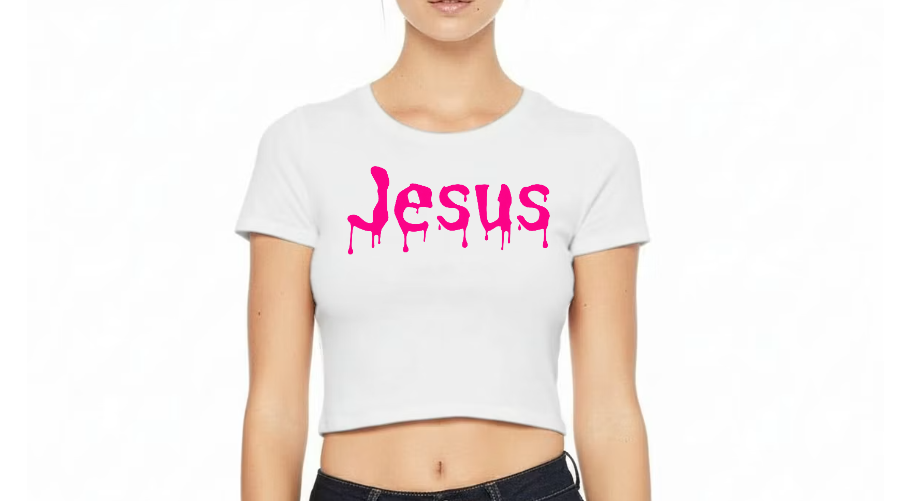 Dripped in Jesus Hot Pink Crop Tee