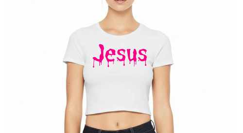 Dripped in Jesus Hot Pink Crop Tee