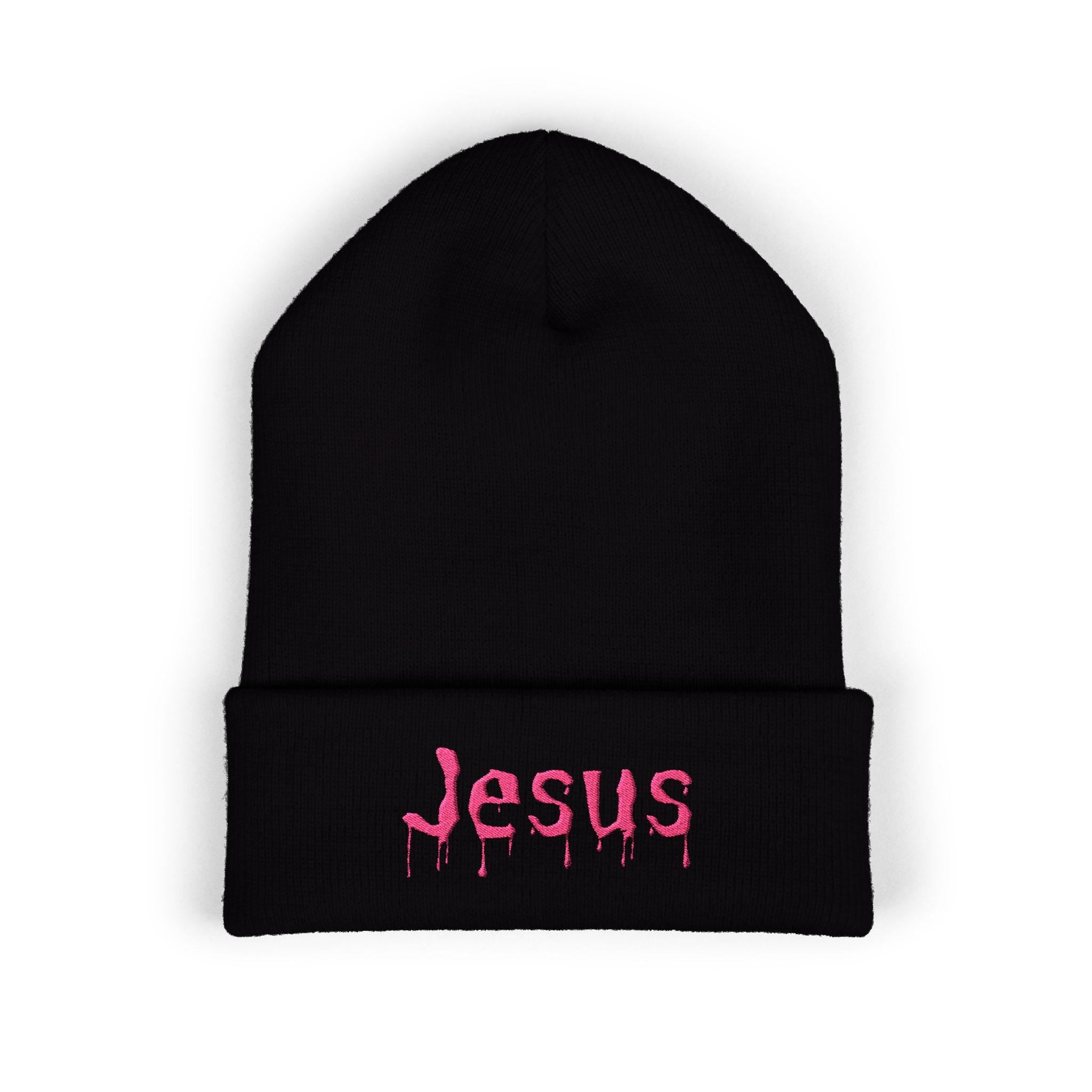 Dripped in Jesus Embroidered Beanie (Pink)