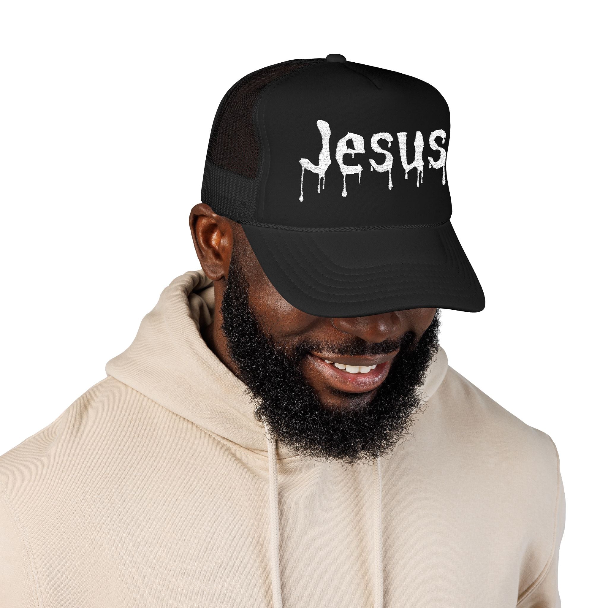Black Dripped in Jesus Trucker Cap