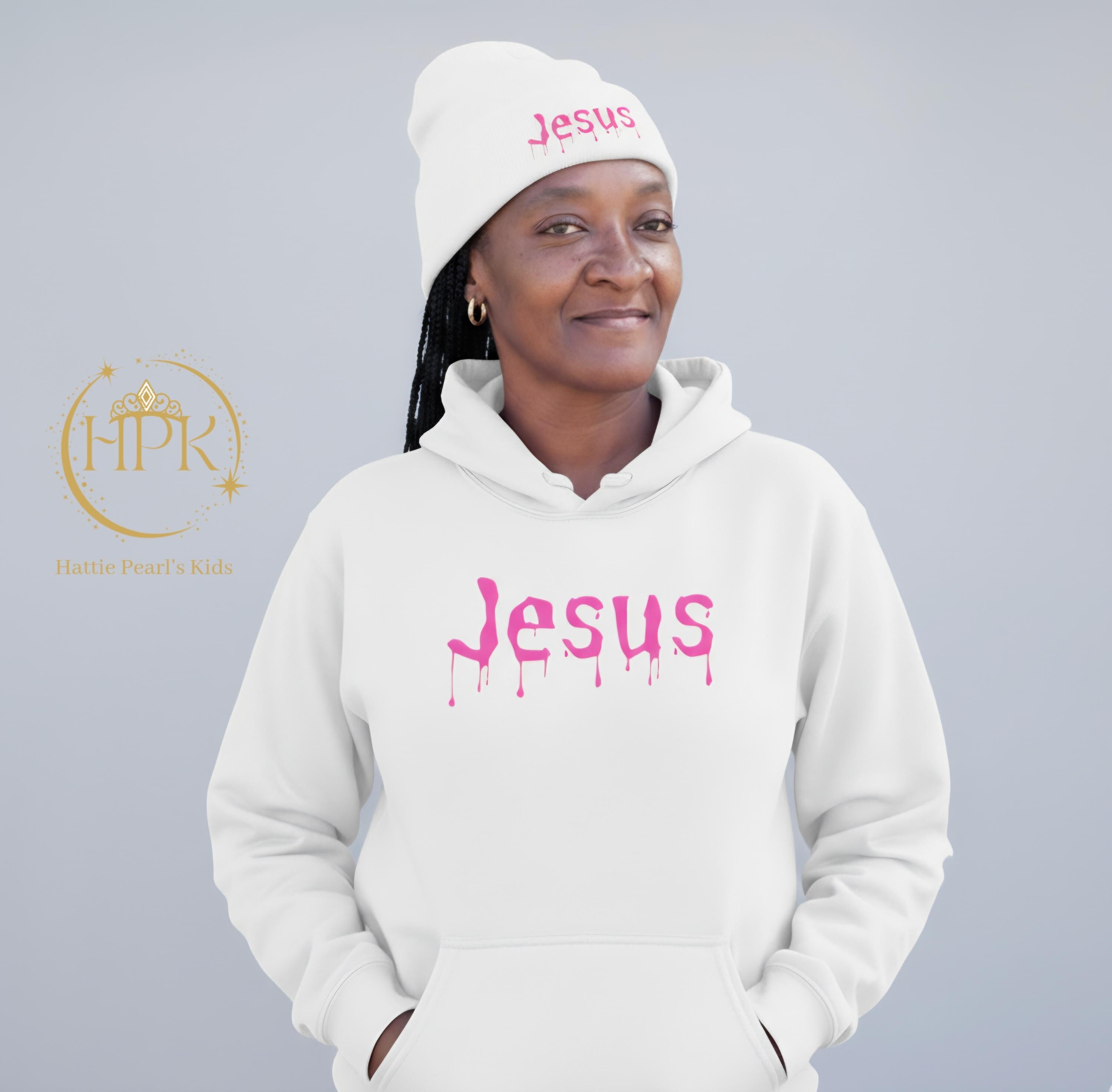Dripped in Jesus Embroidered Beanie (Pink)