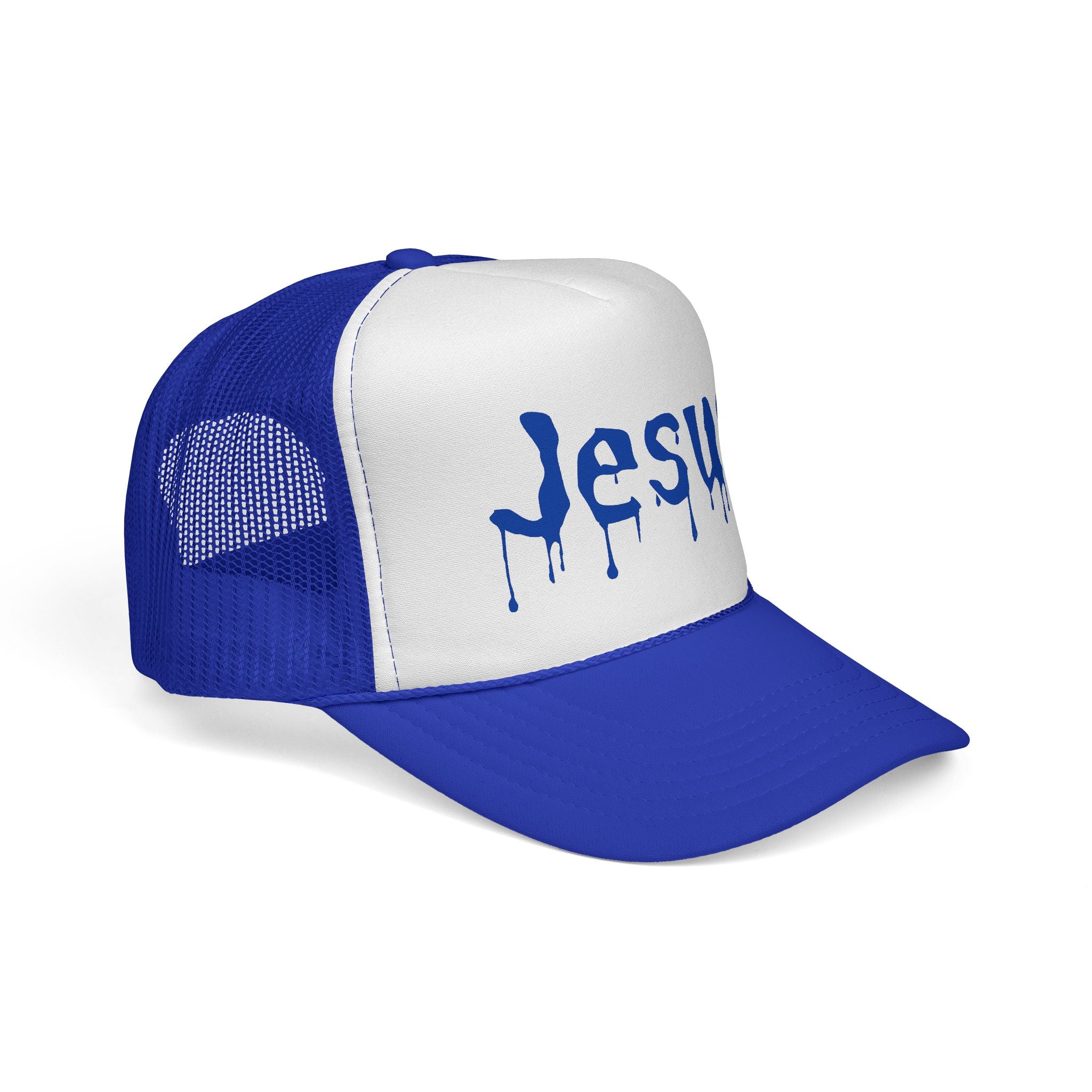 Blue Dripped in Jesus Trucker Cap