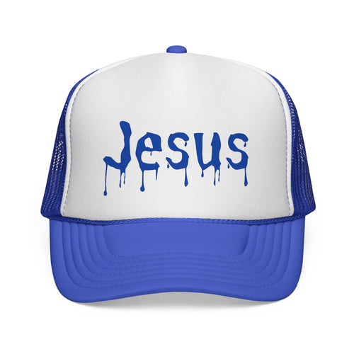 Blue Dripped in Jesus Trucker Cap