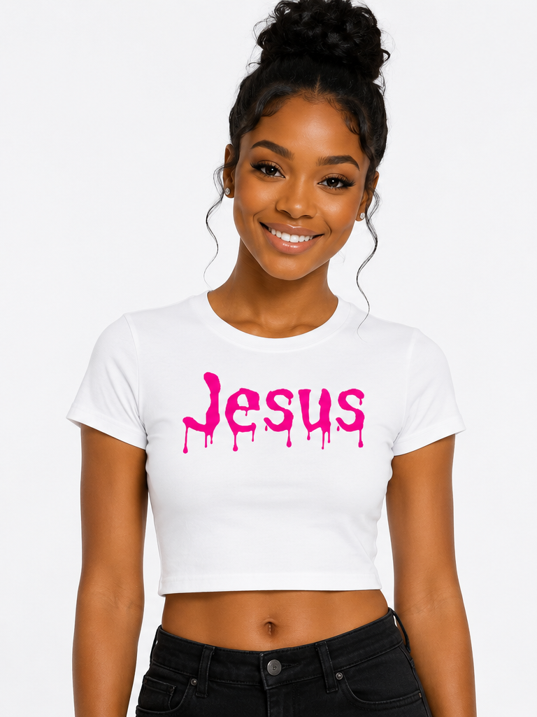 Jesus Drip Crop Tee – Hot Pink