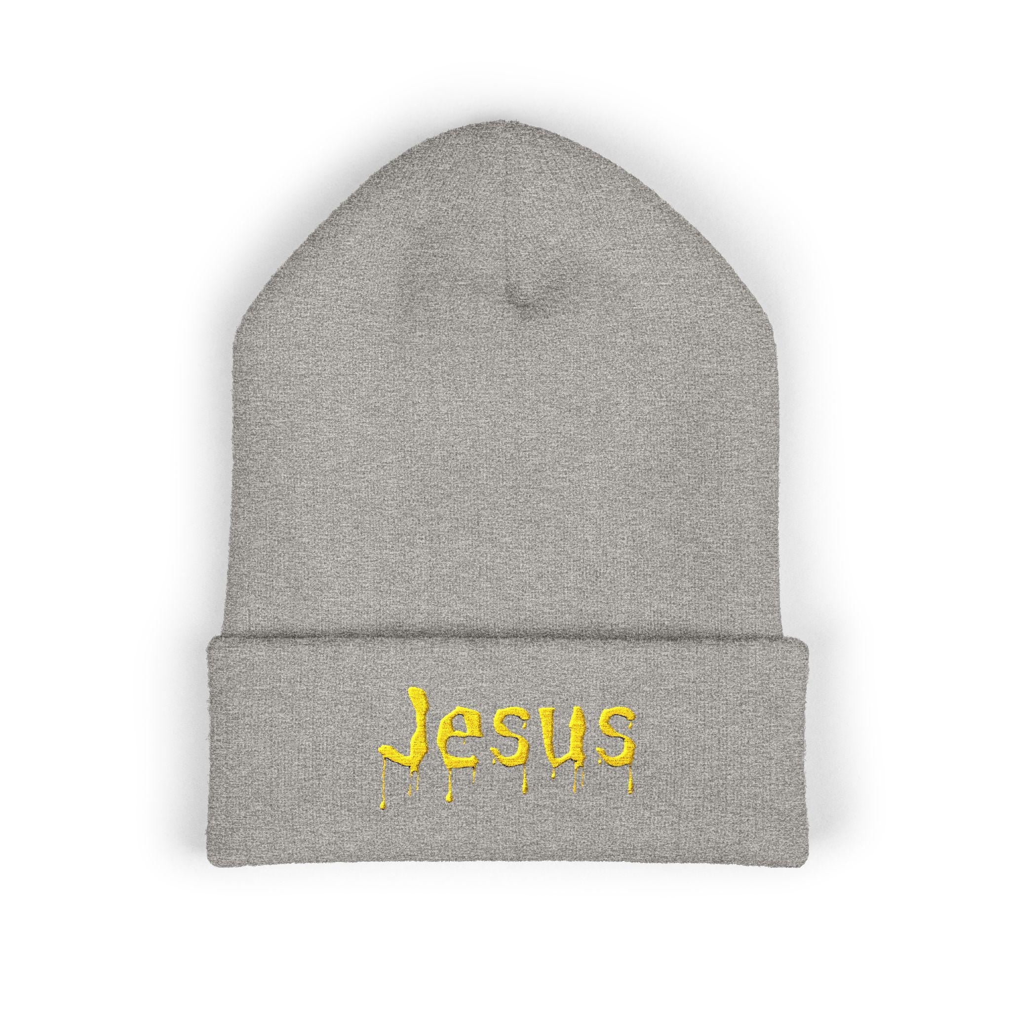 Dripped in Jesus Embroidered Beanie (Yellow)