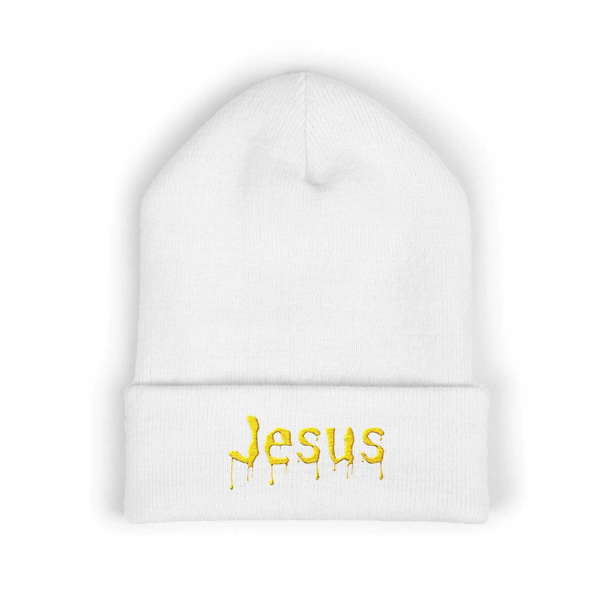 Dripped in Jesus Embroidered Beanie (Yellow)