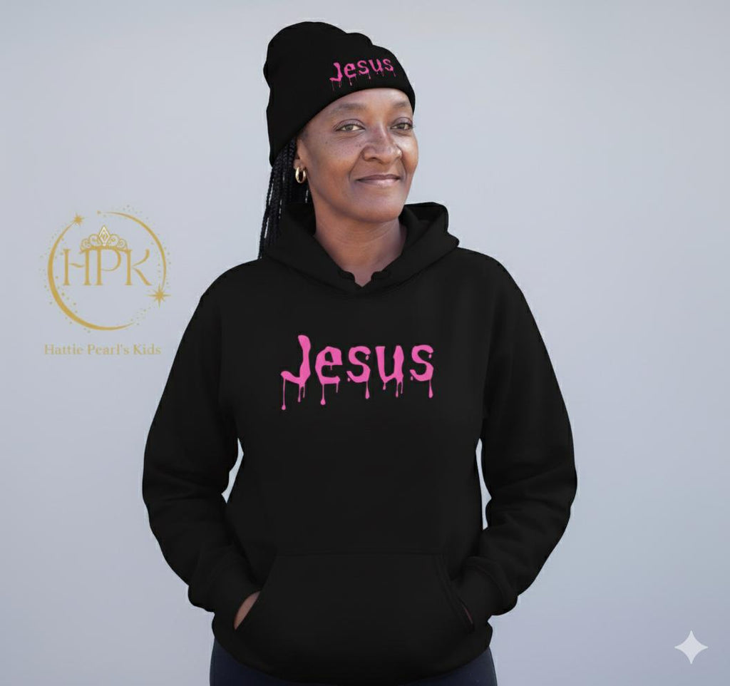 Dripped in Jesus Embroidered Beanie (Pink)