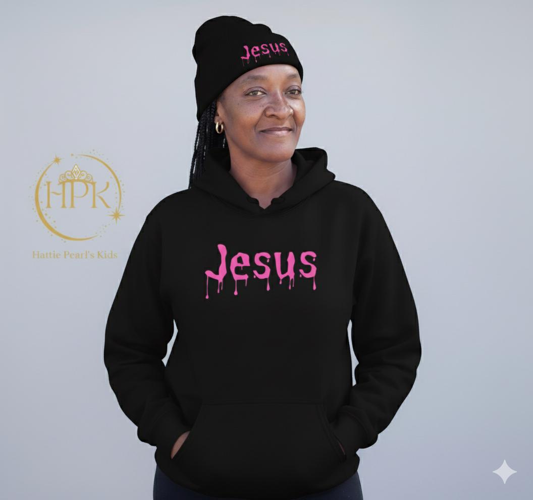 Dripped in Jesus Embroidered Beanie (Pink)