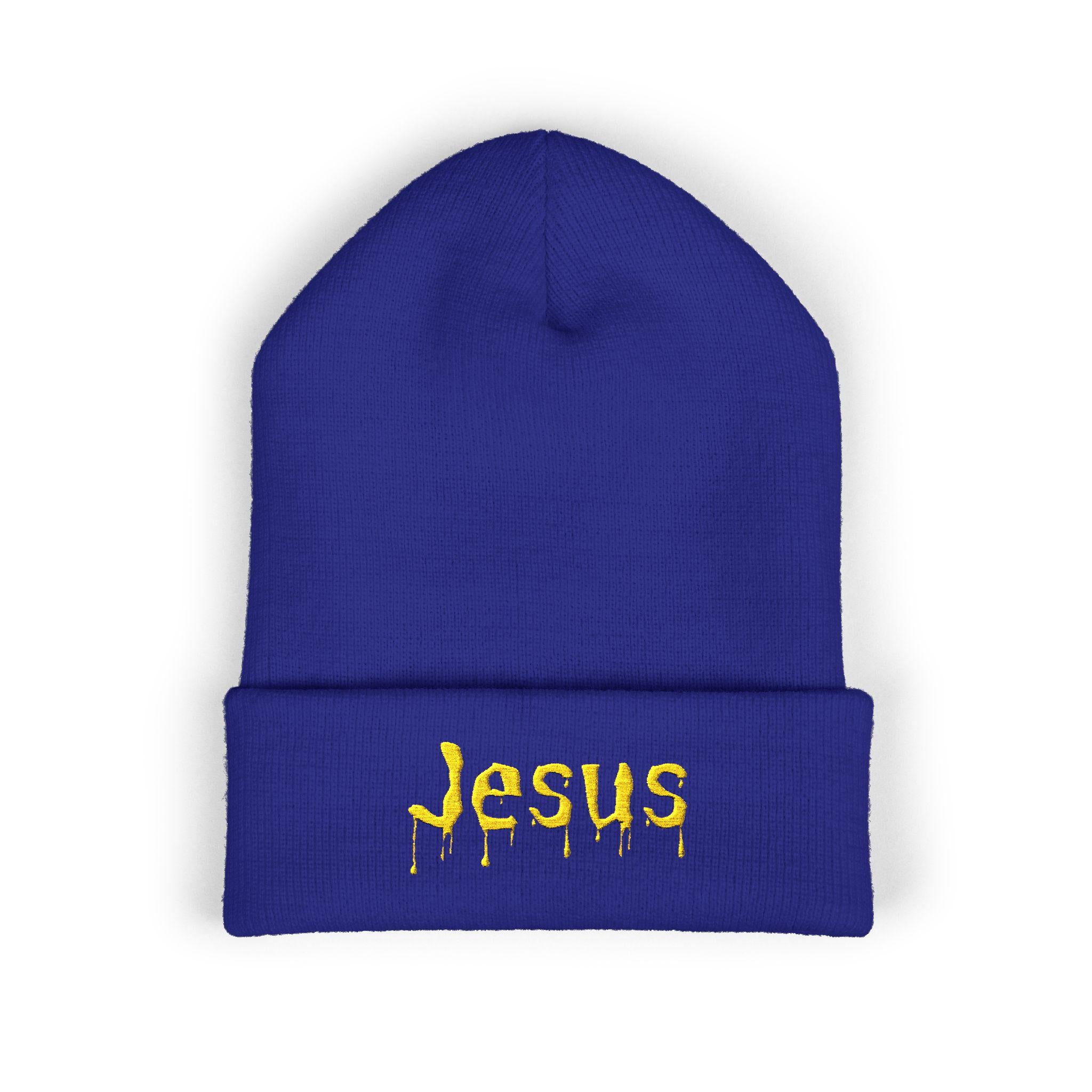Dripped in Jesus Embroidered Beanie (Yellow)