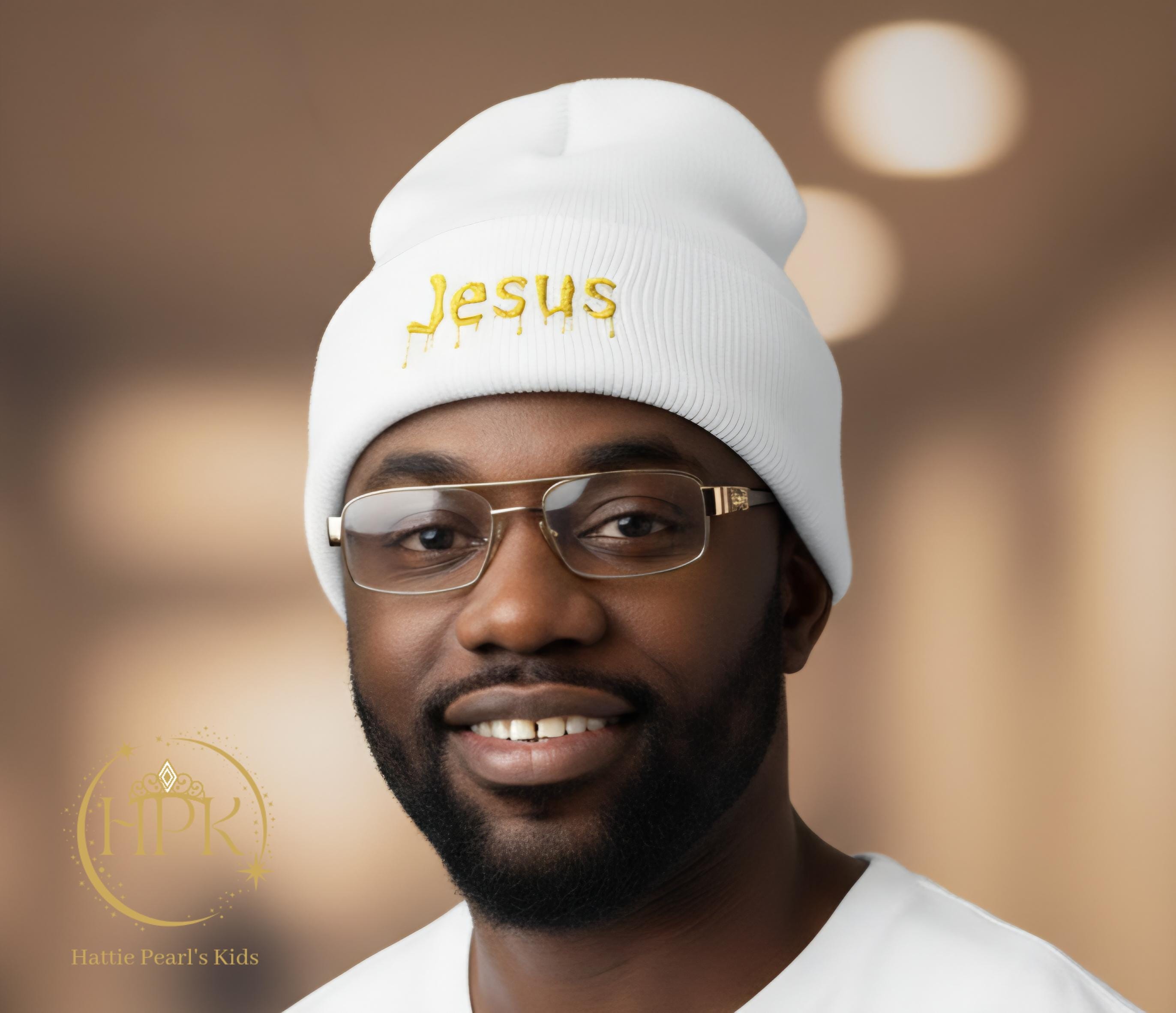 Dripped in Jesus Embroidered Beanie (Yellow)
